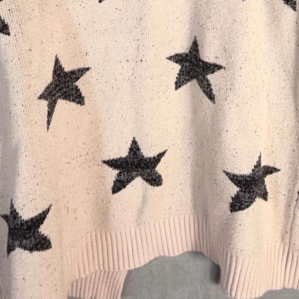 Gilli Star Print Open Front Cardigan Sweater Beige Black Size Small - Picture 8 of 9